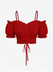 Débardeur à épaules dénudées, froncé et froncé, grande taille - Rouge XS