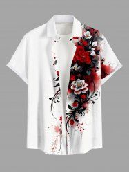 Plus Size Flower Leaf Branch Tie Dye Print Hawaii Button Pocket Shirt For Men -  