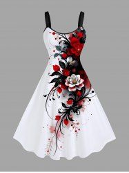 Robe trapèze hawaïenne à imprimé floral, feuilles et branches grande taille tie-dye - Blanc XS