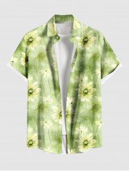 Plus Size Daisy Flowers Print Buttons Pocket Hawaii Shirt For Men -  