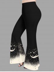 Pantalon évasé à imprimé galaxie lune étoile et franges grande taille - Noir XS