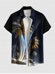 Chemise hawaïenne à poches boutons, imprimé ombré de cocotiers et faisceau lumineux, grande taille, pour hommes - Noir 6XL