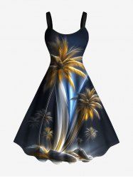 Robe trapèze hawaïenne à imprimé ombré de cocotiers grande taille - Noir L