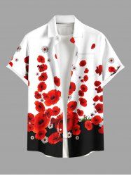 Plus Size Daisy Flowers Colorblock Print Buttons Pocket Hawaii Shirt For Men -  