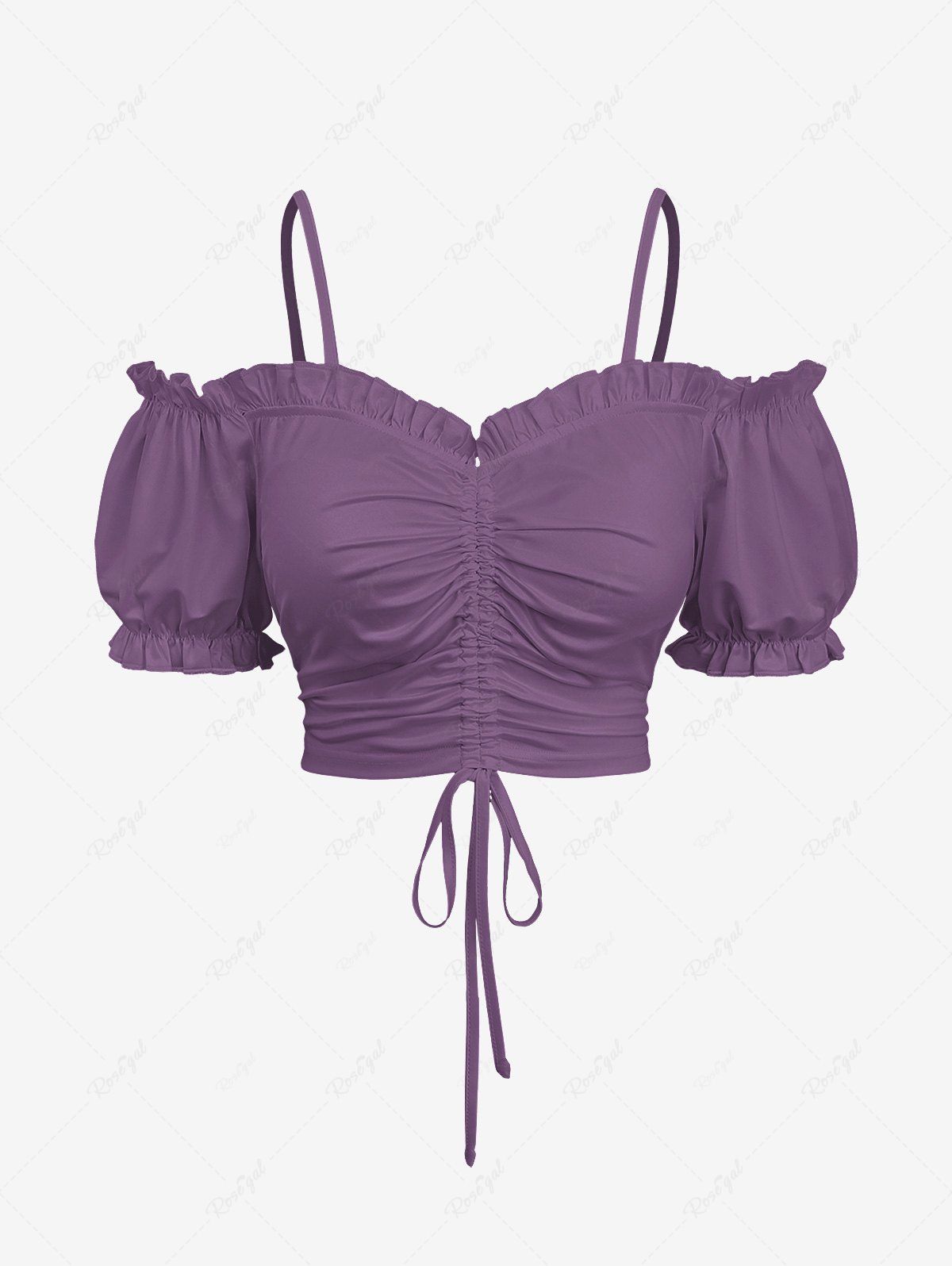 Débardeur à épaules dénudées, froncé et froncé, grande taille Pourpre  4X