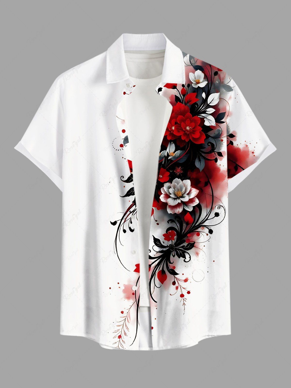 Latest Plus Size Flower Leaf Branch Tie Dye Print Hawaii Button Pocket Shirt For Men  