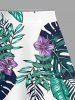 Solid Cinched Top and Tropical Leaf Hibiscus Flower Print Hawaii Split A Line Skirt Plus Size Matching Set -  