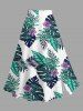 Solid Cinched Top and Tropical Leaf Hibiscus Flower Print Hawaii Split A Line Skirt Plus Size Matching Set -  