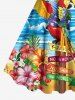 Coconut Tree Hibiscus Flowers Parrot Seascape Print Plus Size Matching Hawaii Beach Outfit For Couples -  