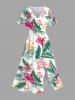Tropical Flowers Leaf Print Plus Size Matching Hawaii Beach Outfit For Couples -  