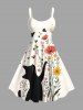 Cat Flowers Butterfly Print Plus Size Matching Hawaii Beach Outfit For Couples -  