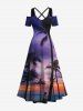 Coconut Tree Ombre Dusk Galaxy Print Plus Size Matching Hawaii Beach Outfit For Couples -  