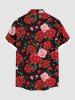 Plus Size Valentine's Day Rose Flowers Heart Print Buttons Pocket Shirt For Men -  