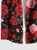 Plus Size Valentine's Day Rose Flowers Heart Print Buttons Pocket Shirt For Men -  