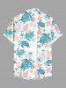 Plus Size Turtle Paisley Flowers Leaf Starfish Print Buttons Pocket Hawaii Shirt For Men -  