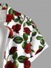 Plus Size Valentine's Day Rose Flowers Leaf Print Buttons Pocket Shirt For Men -  