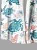 Plus Size Turtle Paisley Flowers Leaf Starfish Print Buttons Pocket Hawaii Shirt For Men -  
