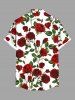 Plus Size Valentine's Day Rose Flowers Leaf Print Buttons Pocket Shirt For Men -  