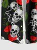 Plus Size Valentine's Day Rose Flowers Skulls Print Buttons Pocket Shirt For Men -  