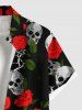Plus Size Valentine's Day Rose Flowers Skulls Print Buttons Pocket Shirt For Men -  