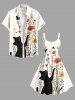 Robe débardeur hawaïenne grande taille à imprimé chat, fleurs et papillons - Blanc XS