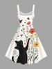 Robe débardeur hawaïenne grande taille à imprimé chat, fleurs et papillons - Blanc XS