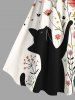 Robe débardeur hawaïenne grande taille à imprimé chat, fleurs et papillons - Blanc 4X