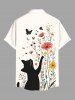 Chemise hawaïenne grande taille pour homme, à imprimé chat, fleurs et papillons, boutons et poche. - Blanc de Crème  M