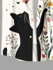 Chemise hawaïenne grande taille pour homme, à imprimé chat, fleurs et papillons, boutons et poche. - Blanc de Crème  M