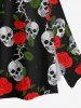 Plus Size Valentine's Day Rose Flowers Skulls Print Split Skirt -  