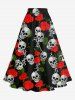 Plus Size Valentine's Day Rose Flowers Skulls Print Split Skirt -  