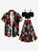 Plus Size Valentine's Day Rose Flowers Skulls Print Split Skirt -  