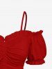 Débardeur à épaules dénudées, froncé et froncé, grande taille - Rouge XS