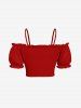 Débardeur à épaules dénudées, froncé et froncé, grande taille - Rouge XS