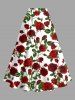 Jupe fendue grande taille à imprimé roses et feuilles pour la Saint-Valentin - Blanc L
