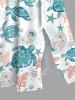 Robe mi-longue fendue hawaïenne à imprimé tortue, cachemire, fleurs, feuilles et étoiles de mer, grande taille - Blanc 2X