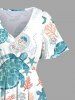 Robe mi-longue fendue hawaïenne à imprimé tortue, cachemire, fleurs, feuilles et étoiles de mer, grande taille - Blanc 2X