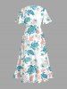 Robe mi-longue fendue hawaïenne à imprimé tortue, cachemire, fleurs, feuilles et étoiles de mer, grande taille - Blanc 2X