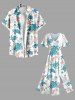 Robe mi-longue fendue hawaïenne à imprimé tortue, cachemire, fleurs, feuilles et étoiles de mer, grande taille - Blanc 2X