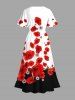 Plus Size Daisy Flowers Colorblock Print Split Hawaii Midi Dress -  