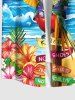 Plus Size Coconut Tree Hibiscus Flowers Parrot Seascape Print Buttons Pocket Hawaii Shirt For Men -  