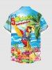 Chemise hawaïenne grande taille pour homme, imprimé cocotiers, hibiscus, perroquets et paysage marin, boutons et poche. - Bleu Ciel 5XL