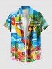 Chemise hawaïenne grande taille pour homme, imprimé cocotiers, hibiscus, perroquets et paysage marin, boutons et poche. - Bleu Ciel 5XL