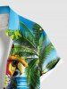 Chemise hawaïenne grande taille pour homme, imprimé cocotiers, hibiscus, perroquets et paysage marin, boutons et poche. - Bleu Ciel 5XL
