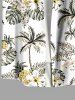 Plus Size Hibiscus Flower Coconut Tree Pineapple Print Buttons Pocket Hawaii Shirt For Men - Blanc XL