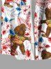 Plus Size Gorillar Hot Dog Hibiscus Flowers Print Buttons Pocket Hawaii Shirt For Men -  