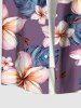 Chemise hawaïenne grande taille à imprimé floral et feuilles, boutons et poche pour homme - Pourpre  6XL