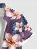 Chemise hawaïenne grande taille à imprimé floral et feuilles, boutons et poche pour homme - Pourpre  6XL