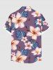 Chemise hawaïenne grande taille à imprimé floral et feuilles, boutons et poche pour homme - Pourpre  6XL