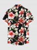 Chemise hawaïenne grande taille pour homme, à imprimé feuilles d'hibiscus, boutons et poche. - Noir 5XL